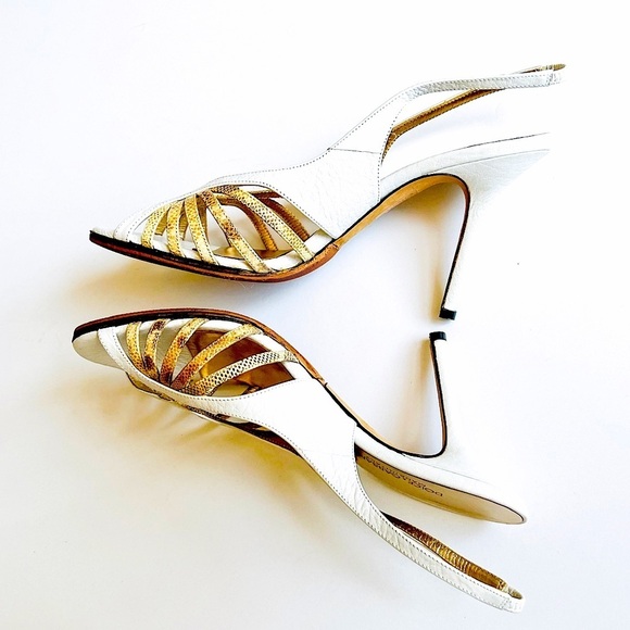 Dolce and Gabbana Leather & Exotic Summer Peep-toe Slingback Sandal Heels 38 - Picture 6 of 14